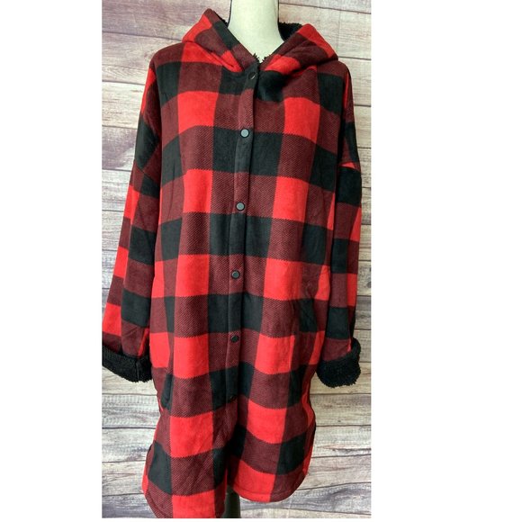 Boston Traders Jackets & Blazers - Boston Traders Buffalo Plaid Sherpa Lined Hooded Long Jackets --Red/Black
